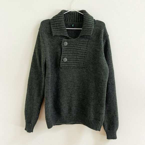 Stile Benetton Forest Green Wool Alpaca Shawl Collar Sweater Pullover Men Sz M - Picture 1 of 9
